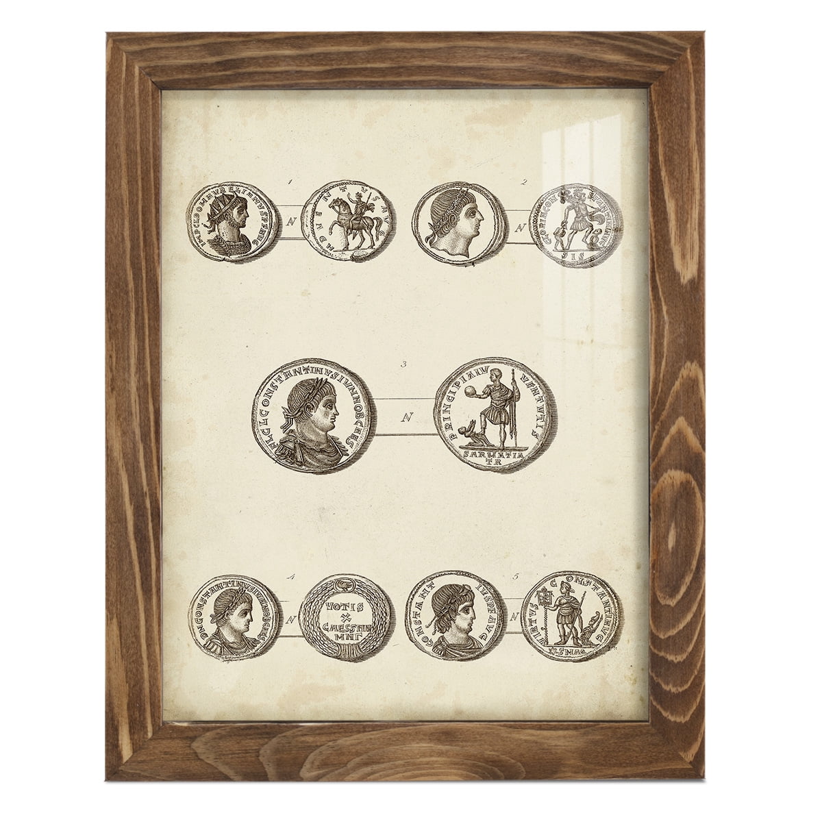 Antique Roman Coins V -Framed Print w/glass-Walnut