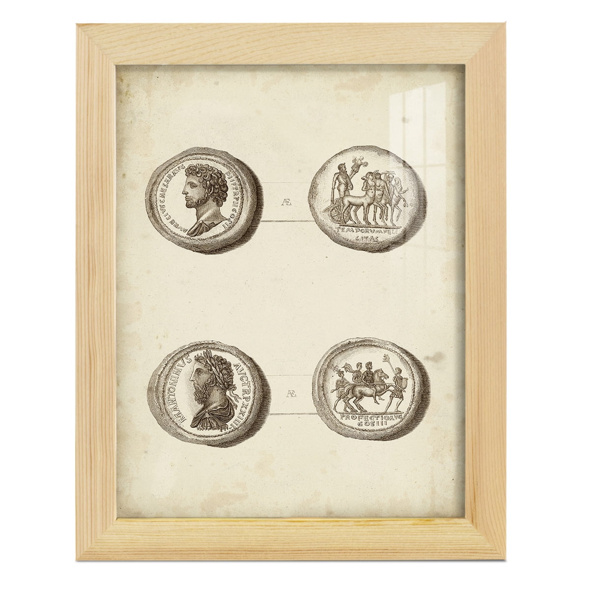 Antique Roman Coins VI -Framed Print w/glass-Natural Wood