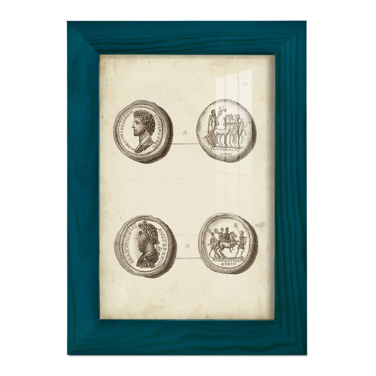 Antique Roman Coins VI -Framed Print w/glass-Ocean Blue
