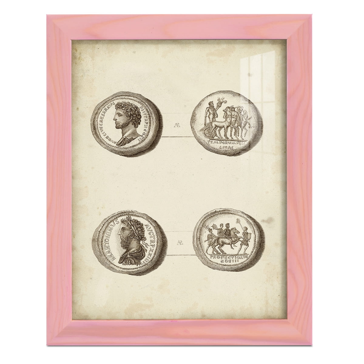 Antique Roman Coins VI -Framed Print w/glass-Sunset Pink