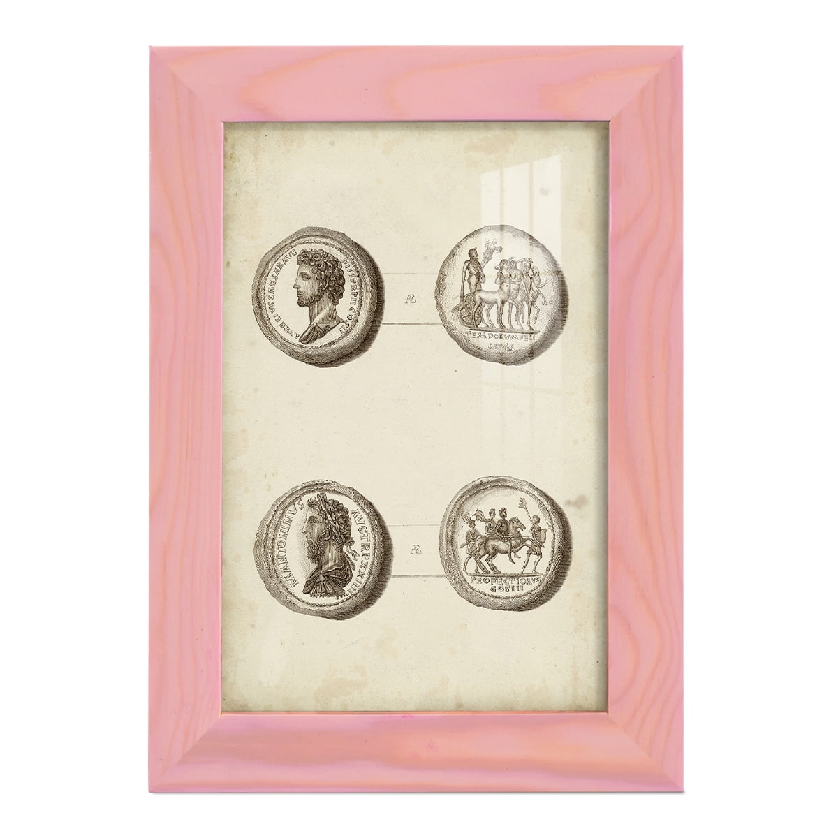 Antique Roman Coins VI -Framed Print w/glass-Sunset Pink