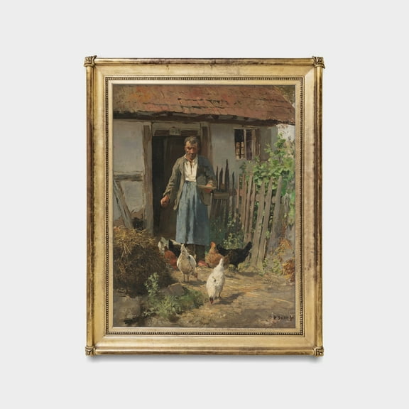 Antique Rooster Poster Feeding Chickens, Vintage Wall Art UNFRAMED Poster, Wall Art for Decor, Present, 8x12