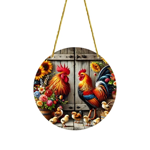 Antique Rooster Wall 2D Flat Printing Floral Rooster Animal Hanging Rope Ornament