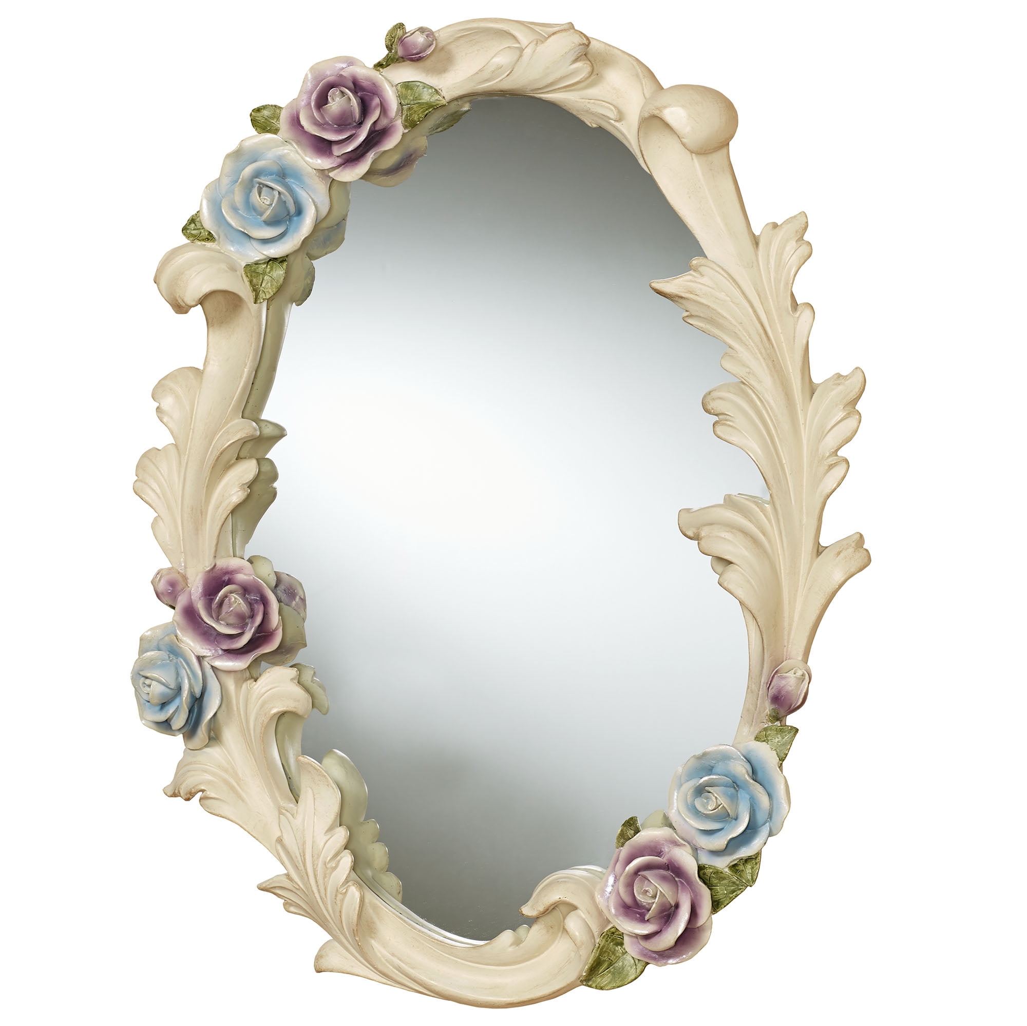 アンティーク　ミラー　ROSE Antique Rose Charming Floral Oval Wall Mirror Purple and