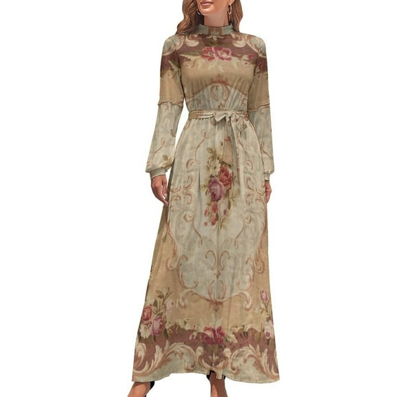 Antique Rose Floral French Aubusson Rug Print Long Dress Prom gown summer dress womens 2024 Elegant gown