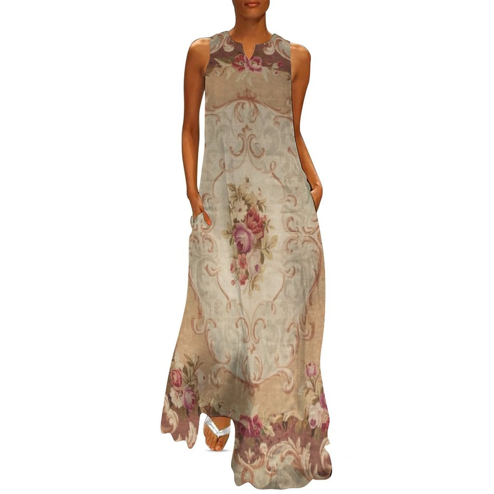 Avril Lace Up Midi Dress Antique Rose Floral