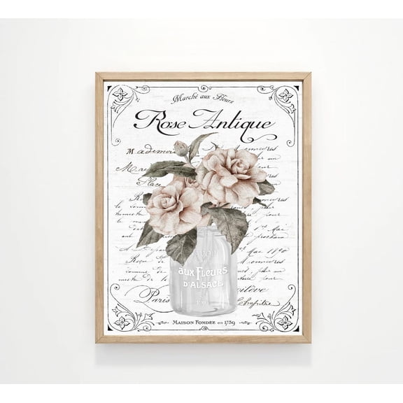 Antique Rose Wall Art French Country Kitchen Botanical Decor Home Decor UNFRAMED Poster, Wall Art for Decor, Present, 16x24