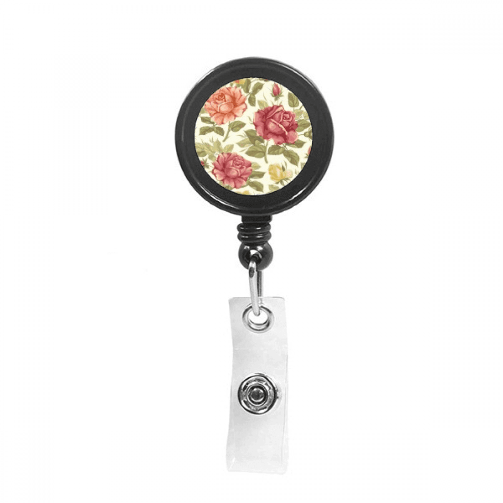 Antique Rose Watercolor  Flower Retractable Keychain Badge Holder ID Badge