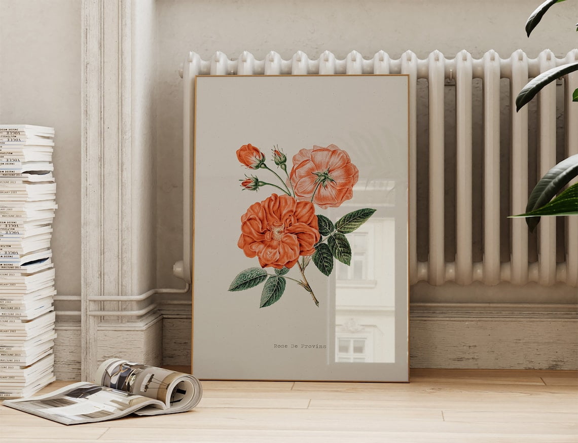 Antique Roses Wall Art Print, Vintage Farmhouse Floral Still Life Home ...