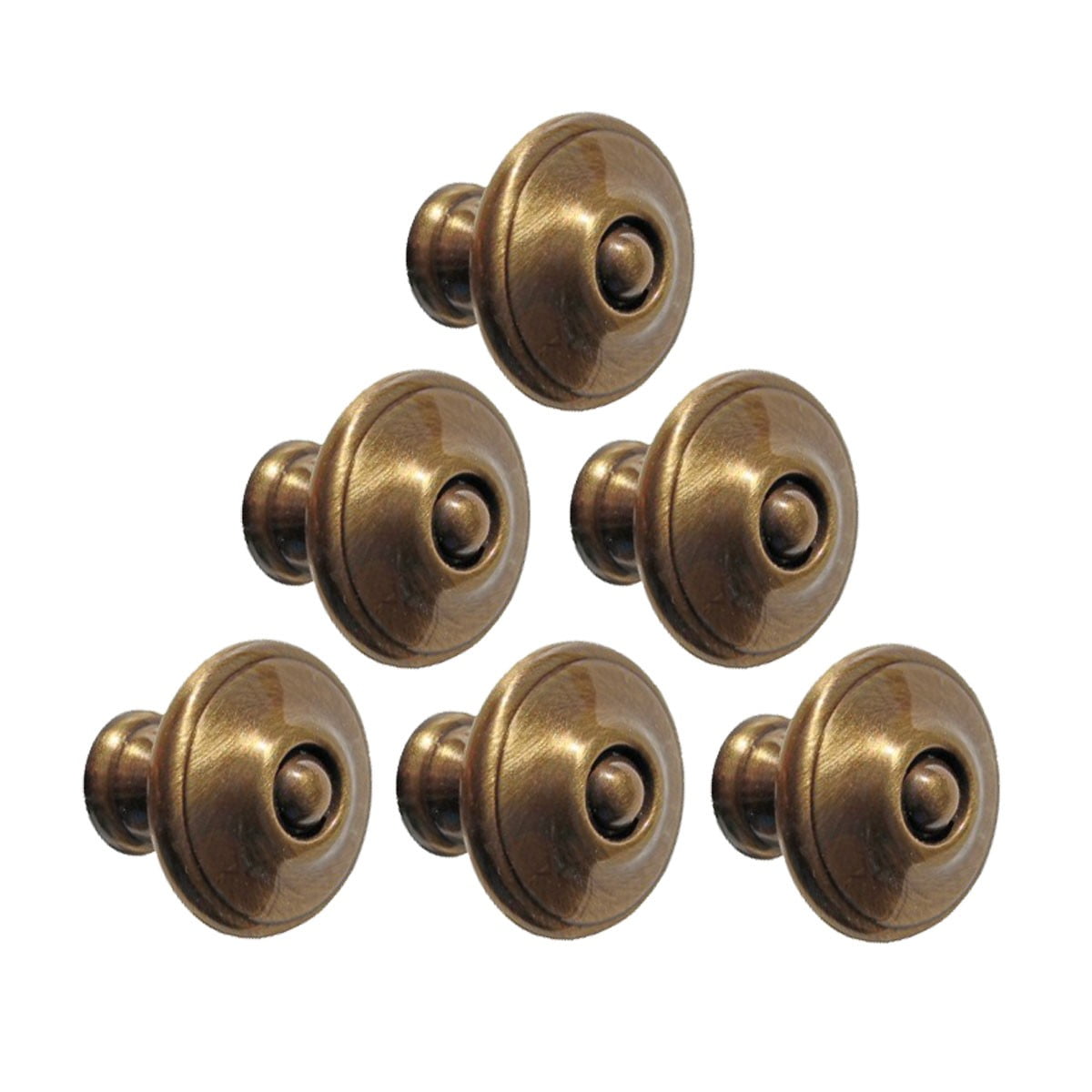 Antique Round Brass 1 1/4 in. dia. Kitchen Cabinet Door Knob Pull Handle w/Screws| Renovators Supply - Set of 6