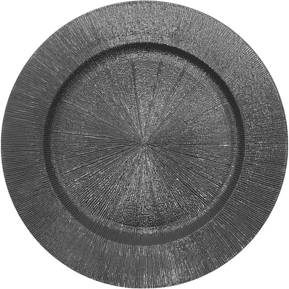 Antique Round Charger Plates, Plastic Embossed Serveware for Wedding and Event Table Settings.