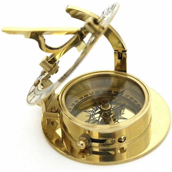 Antique Round Sundial Compass Brass Collectible Nautical Sundial Compass