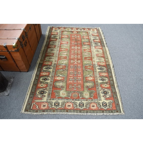 Antique Rugs, Turkish Rug, Organic Kitchen Rug, Vintage Rug, Red Cool Rugs, Rugs For Bedroom, 3.9x5.9 ft Accent Rug, Ethnic Nursery Rug