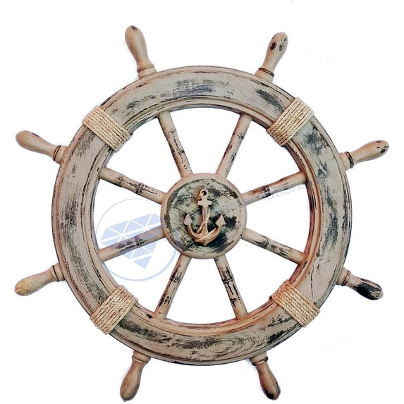 Antique Rustic Brown Vintage Nautical Ship Wheel | Pirate's Aged Gift Decor | Nagina International