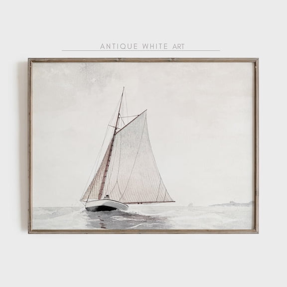 Antique Sailboat Coastal Print, Unframed Paper Poster 8x10in