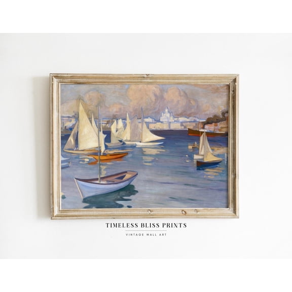 Antique Sailboat Vintage Coastal Sea Sailboat Print Abstract Boats Wall art Seascape Nautical Printable Art Poster Decor, Unframed Poster Size 8x12 F03.1.22l146