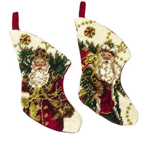 Antique Santa Petit Point Mini Stocking A/2