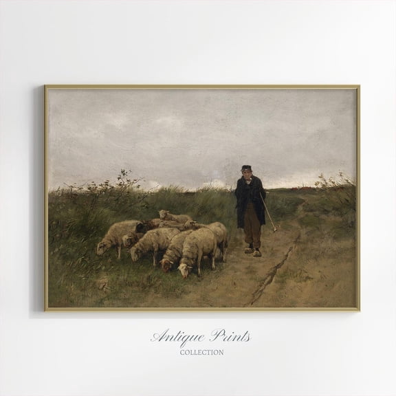 Antique Sheep, Country Farm Animal Print, Vintage Landscape Wall Art, English Farmhouse Wall Decor, Home Decor #1155, 8x12 UNFRAMED