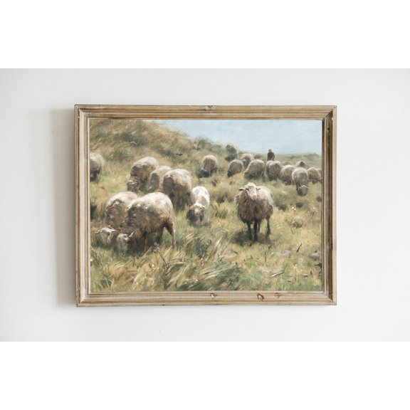 Antique Sheep Landscape Print, Unframed Paper Poster 8x10in