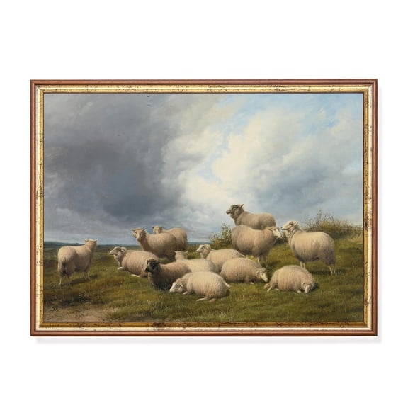 Antique Sheep, Rustic Country Landscape Art Unframed Paper Print