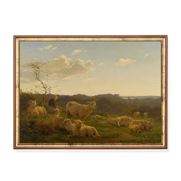 Antique Sheep Rustic Landscape Art UNFRAMED Poster, Wall Art for Decor, Present, 16x24