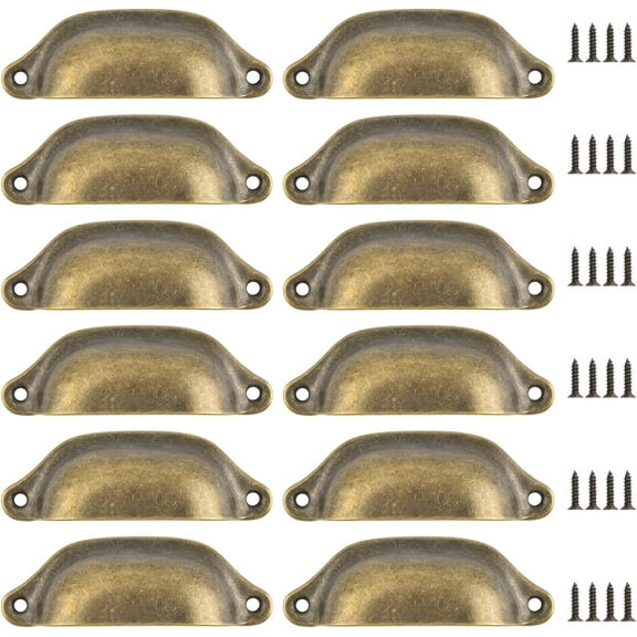 Antique Shell Shape Pull Handle,12pcs Vintage Kitchen Cabinets Furniture Wardrobe Medicine Pull Bronze Cup Drawer pulls for Furniture Wardrobe Closet