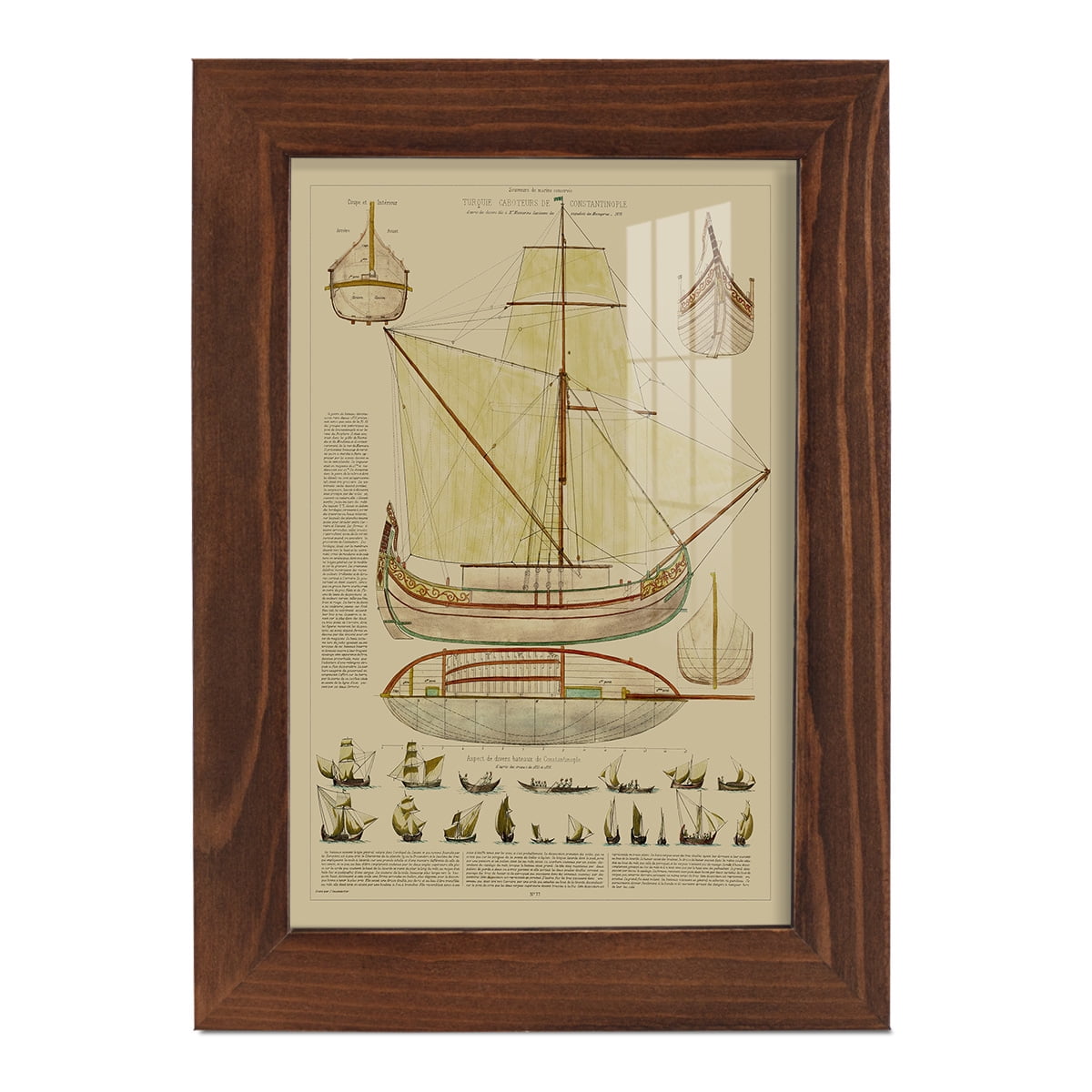 Antique Ship Plan I -Framed Print w/glass-Chestnut