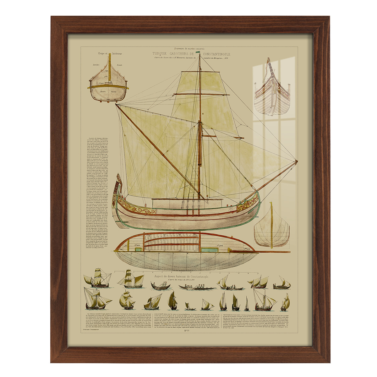 Antique Ship Plan I -Framed Print w/glass-Chestnut