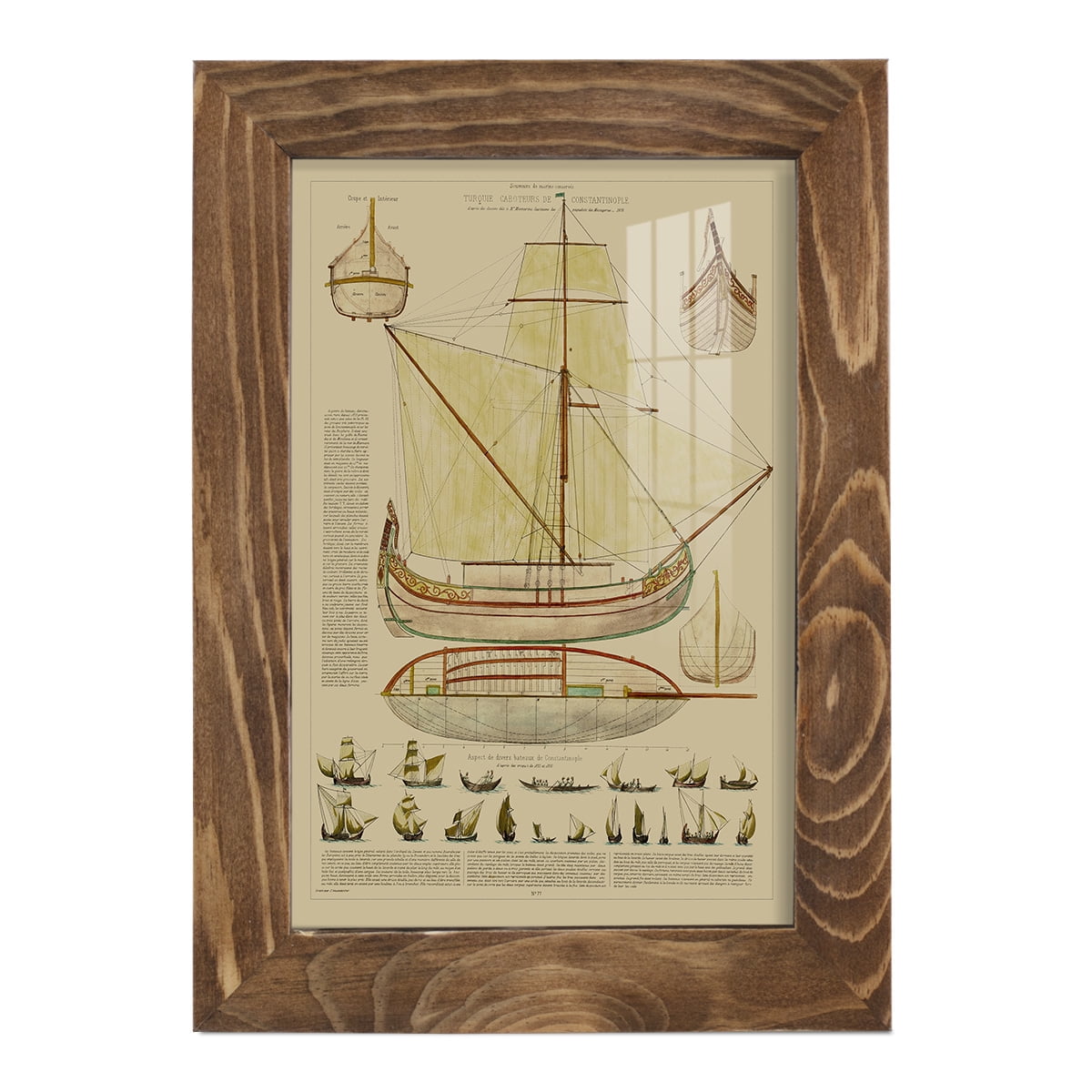 Antique Ship Plan I -Framed Print w/glass-Walnut