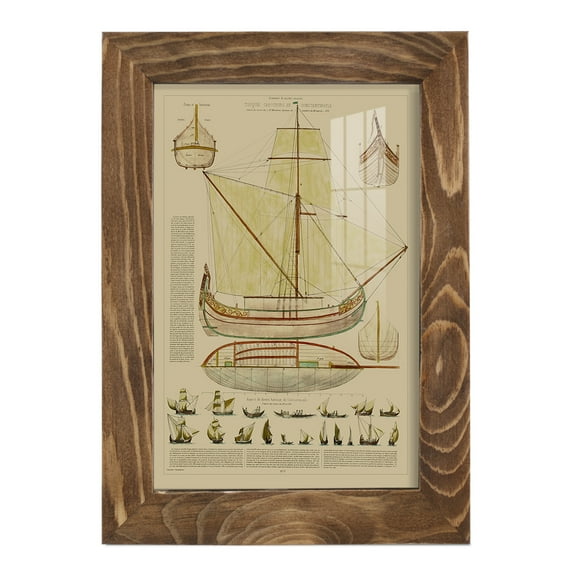 Antique Ship Plan I -Framed Print w/glass-Walnut