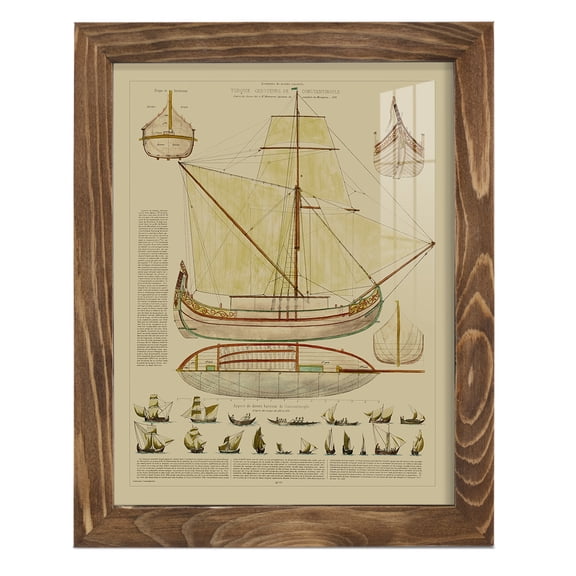 Antique Ship Plan I -Framed Print w/glass-Walnut