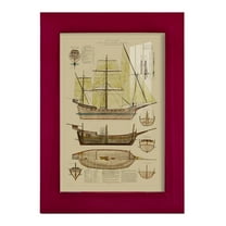 Antique Ship Plan II -Framed Print w/glass-Cherry Red