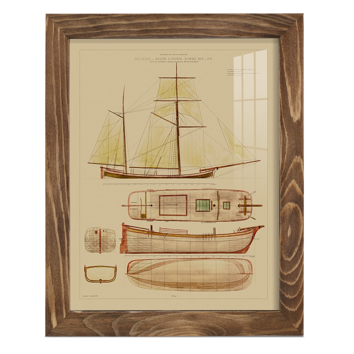 Antique Ship Plan IV -Framed Print w/glass-Walnut