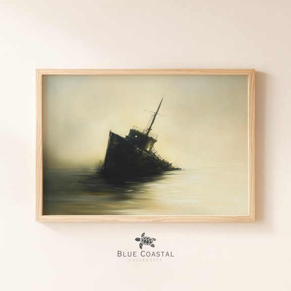Antique Shipwreck Print Stormy Sea Coastal Home Decor Moody Nautical Wall Art Vintage Seascape Wall Art Maritime Art, Unframed Paper Print
