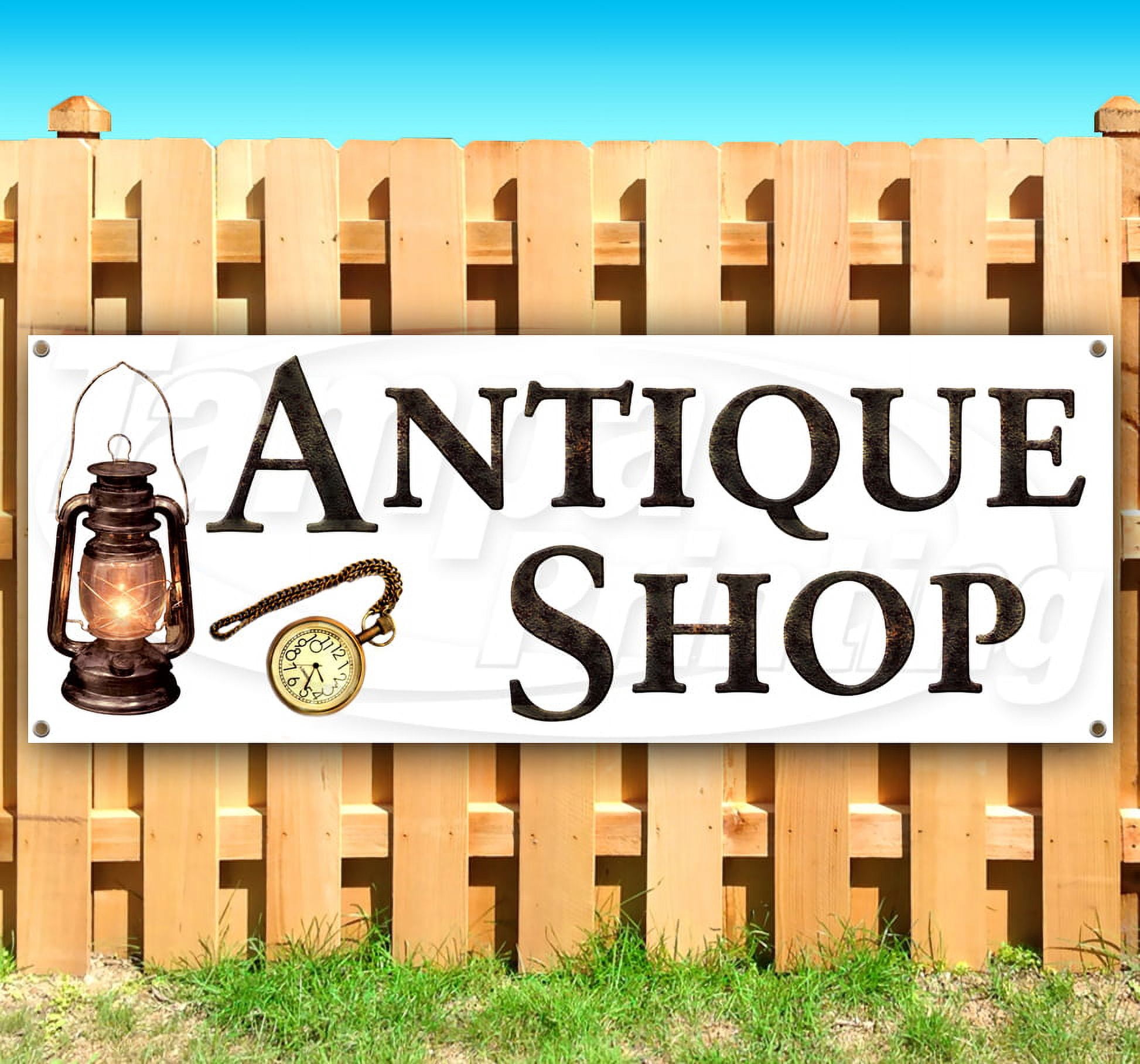 Antique Shop 13 oz heavy duty vinyl banner sign with metal grommets ...
