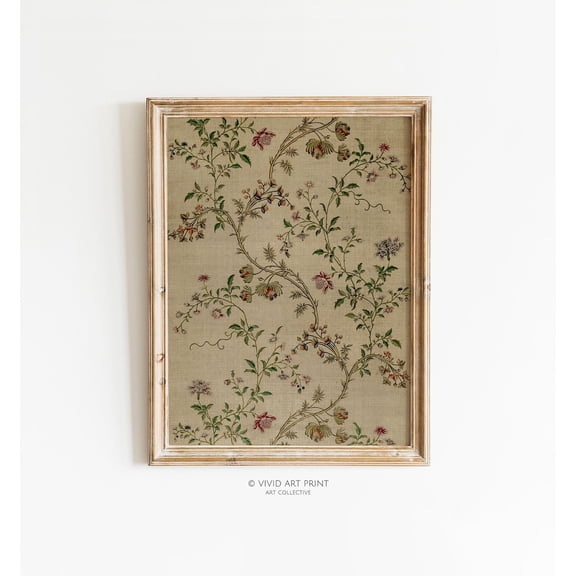 Antique Silk Textile Design Print, Unframed Paper Poster 8x10in