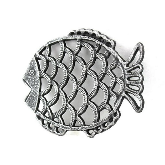 Antique Silver Cast Iron Big Fish Trivet 8" - Sea Decor - Coastal Beach Decor