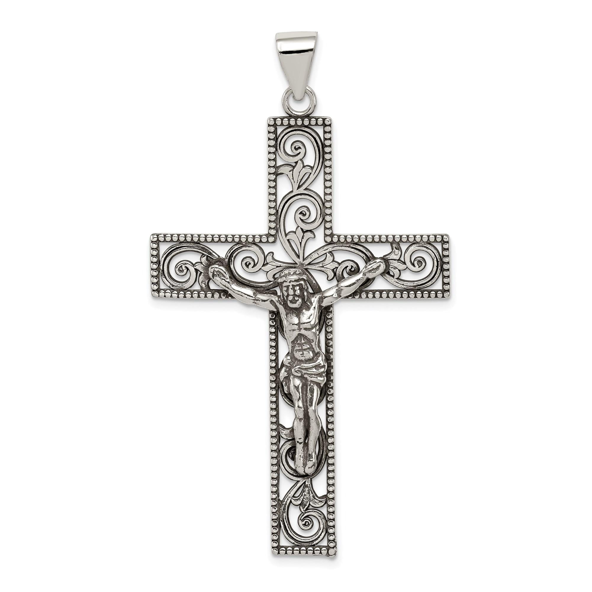 925 Sterling Silver Crucifix Cross Pendant Charm, INRI Filigree ...