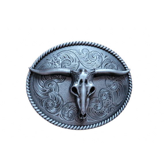 Antique Silver Finish Western Longhorn Bull Belt Buckle By MDream