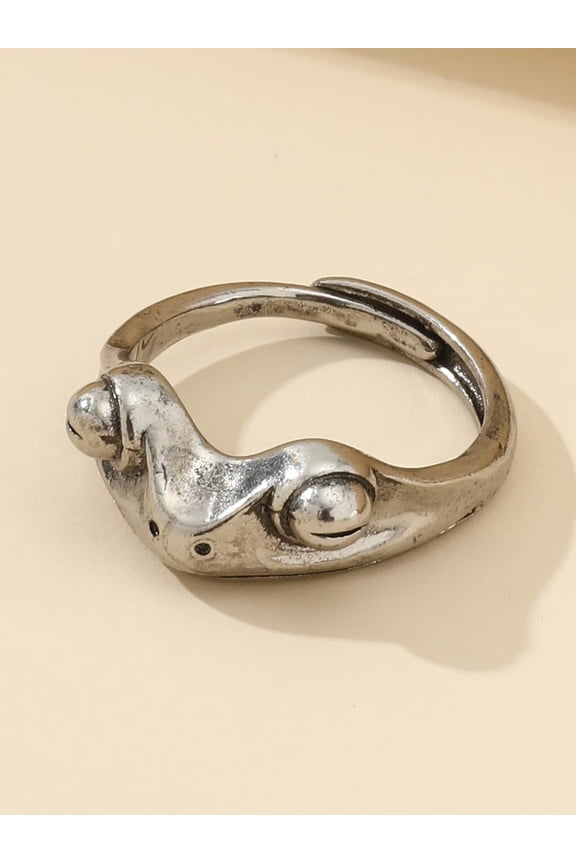 Antique Silver Frog Design Adjustable Ring For Adults
