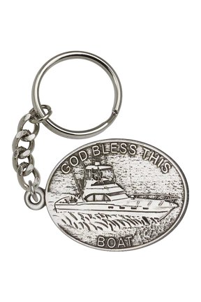 Antique Silver God Bless This Boat Keychain