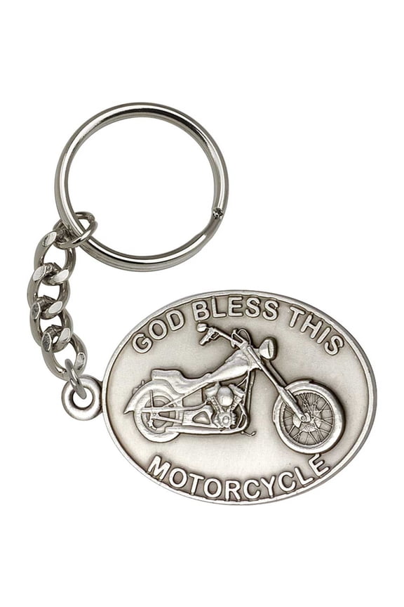 Antique Silver God Bless This Motorcycle Keychain