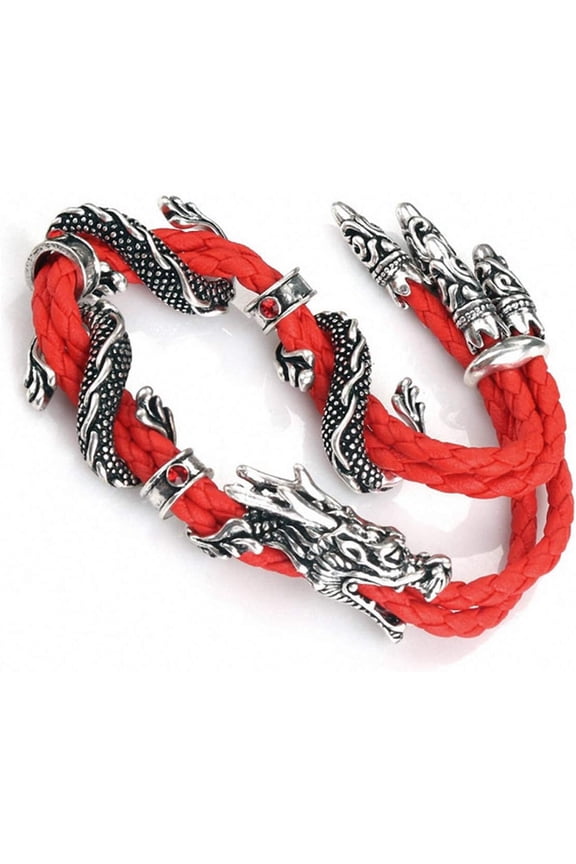 Antique Silver Jewelry Vintage Stylish Red Rope Crystal Rhinestone Dragon Bracelets Bangles for Women