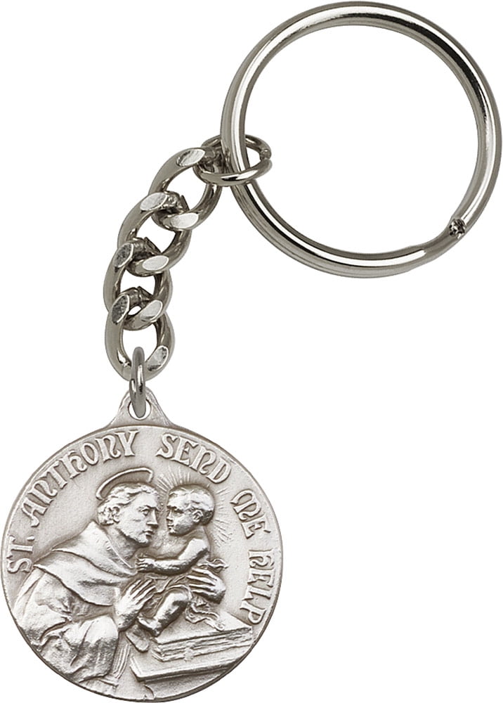 Antique Silver-Plated St. Anthony Keychain 1 3/8 x 1 1/4 inches