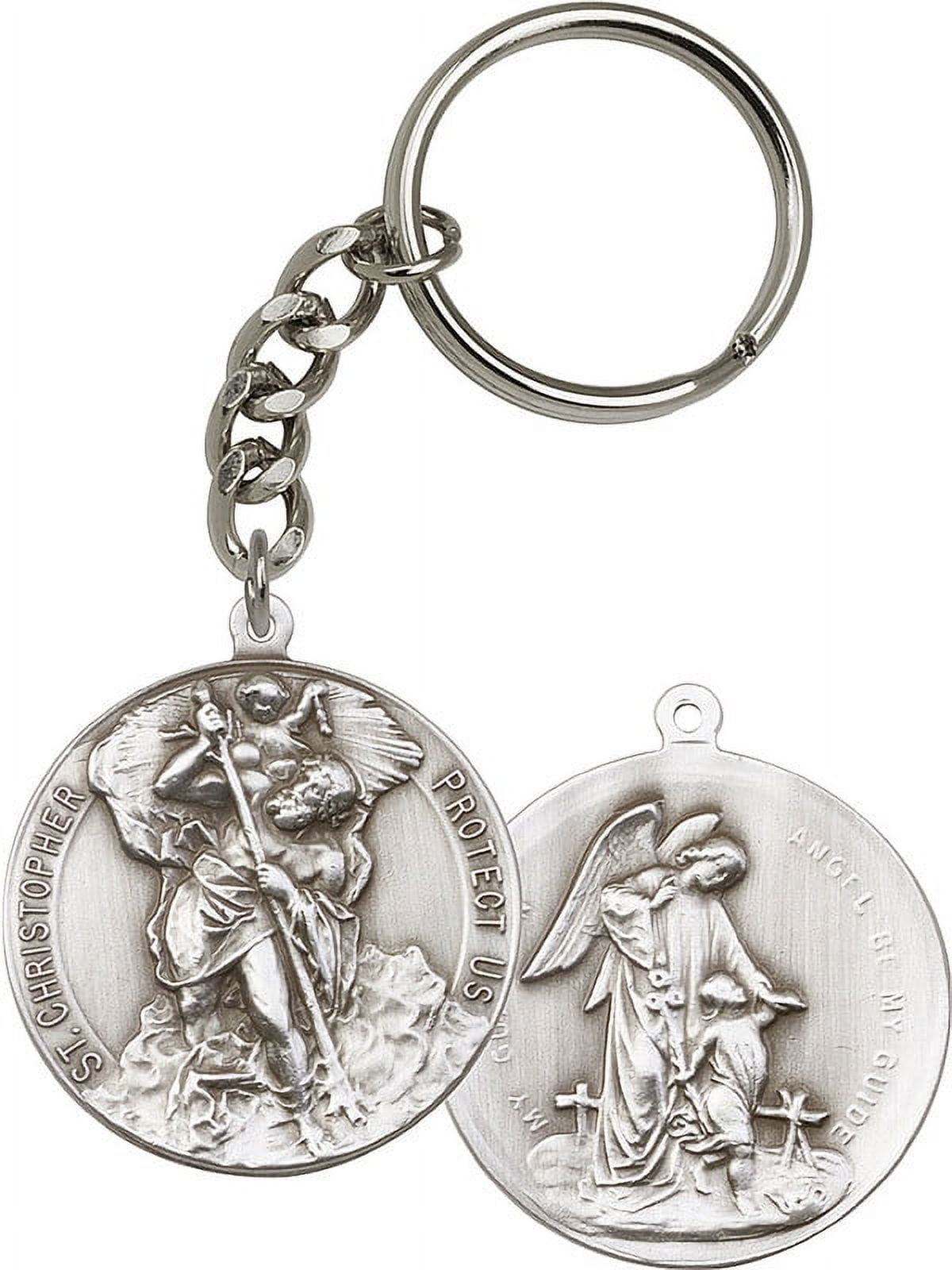 Antique Silver-Plated St. Christopher Keychain 1 5/8 x 1 1/2 inches