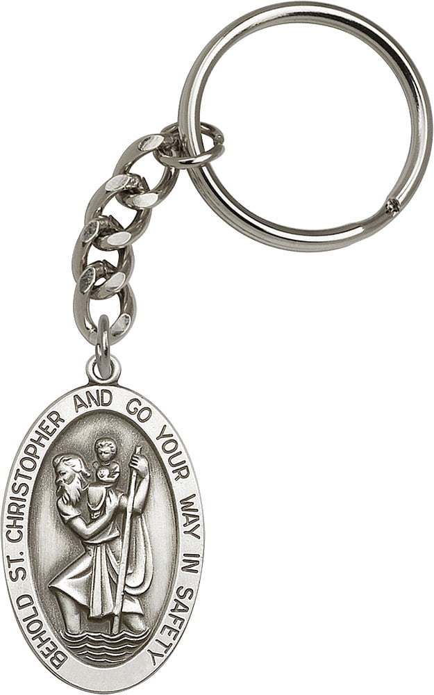 Antique Silver-Plated St. Christopher Keychain 1 5/8 x 1 inches