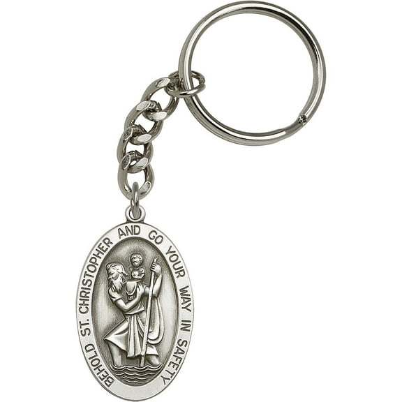 Antique Silver-Plated St. Christopher Keychain 1 5/8 x 1 inches