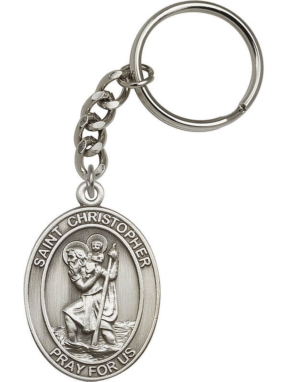 Antique Silver-Plated St. Christopher Keychain 1 7/8 x 1 1/4 inches