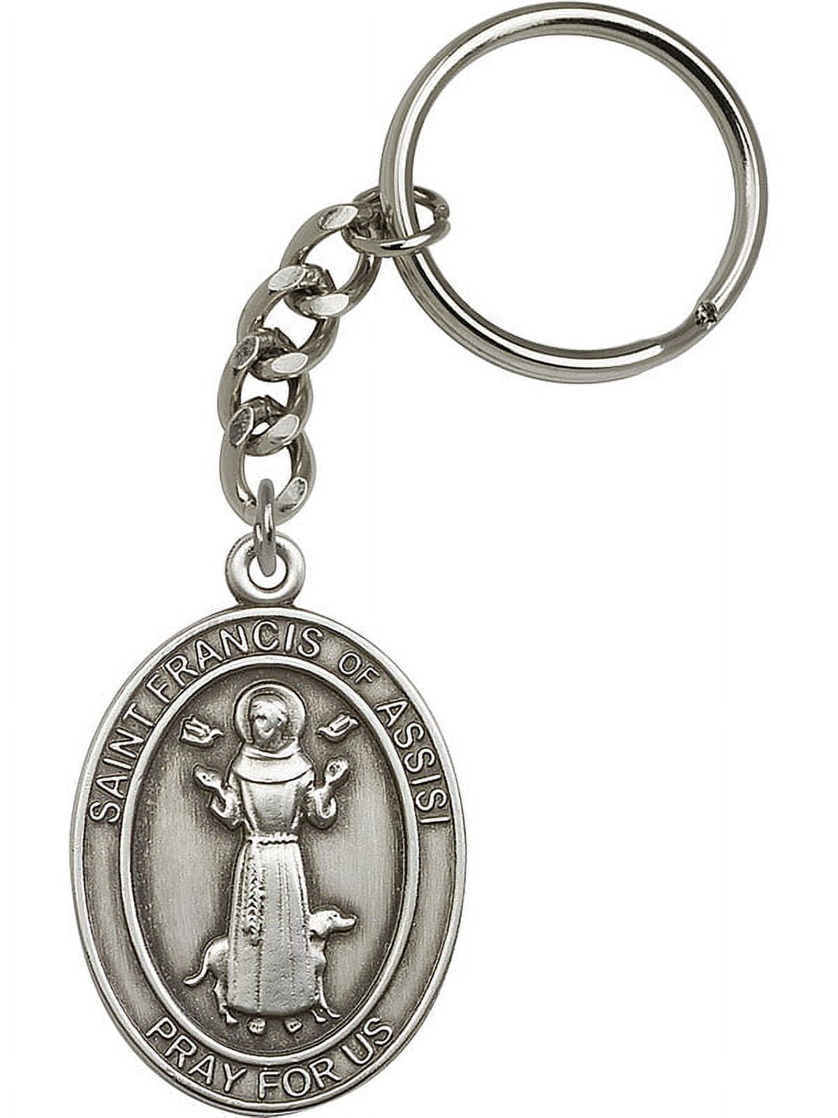 Antique Silver-Plated St. Francis of Assisi Keychain 1 7/8 x 1 1/4 inches