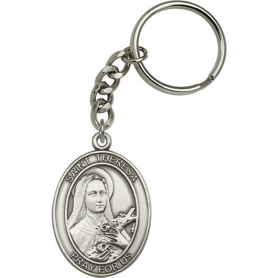 Antique Silver-Plated St. Theresa Keychain 1 7/8 x 1 1/4 inches